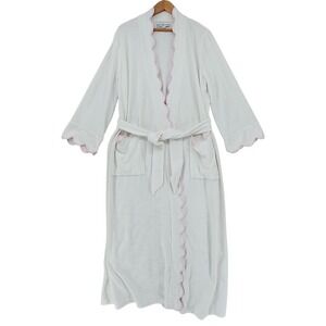 Heidi Carey Robe S Womens White Pink Scalloped Trim Terry Cloth Spa Cottagecore